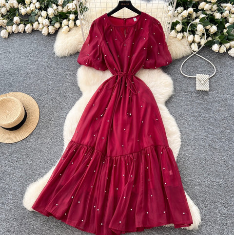 Round Collar Rhinestone Studded Mesh Dress