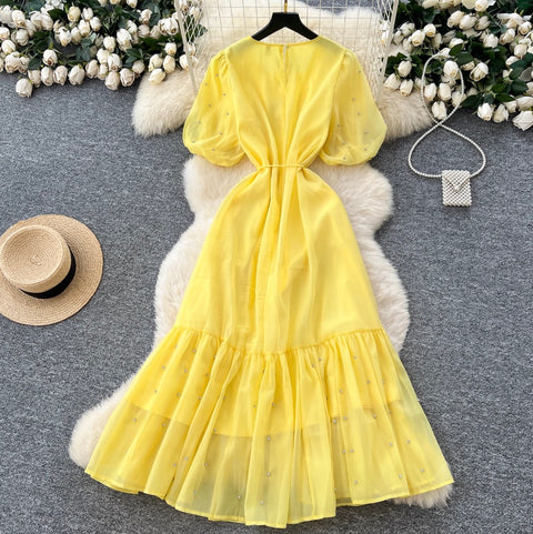 Round Collar Rhinestone Studded Mesh Dress