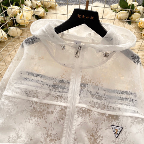 Jacquard See-through Sunscreen Hooded Jacket