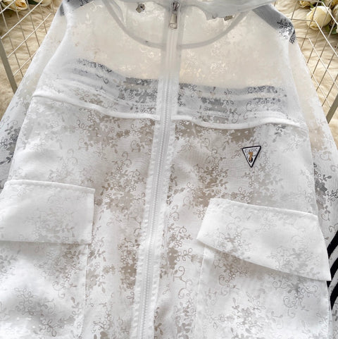Jacquard See-through Sunscreen Hooded Jacket