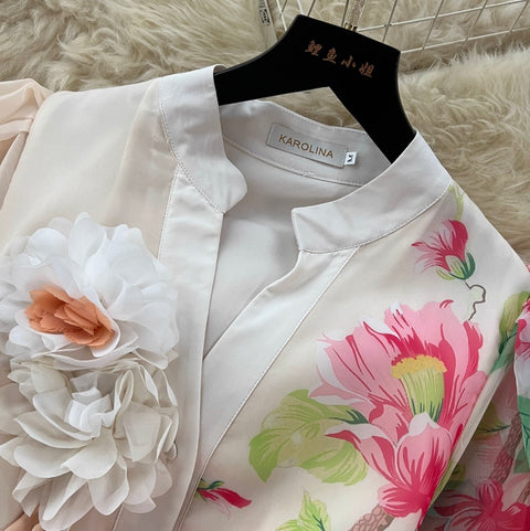 3D Floral Lace-up Mesh Dress