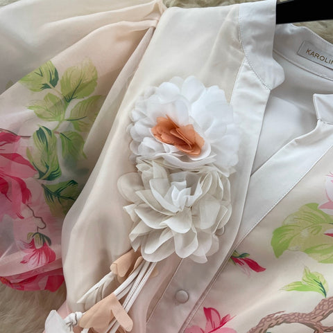 3D Floral Lace-up Mesh Dress