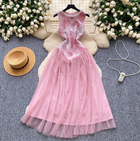 High-end Sequined Patchwork Mesh Dress