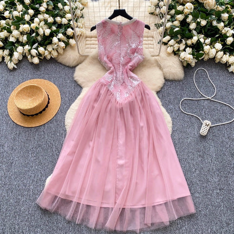 High-end Sequined Patchwork Mesh Dress