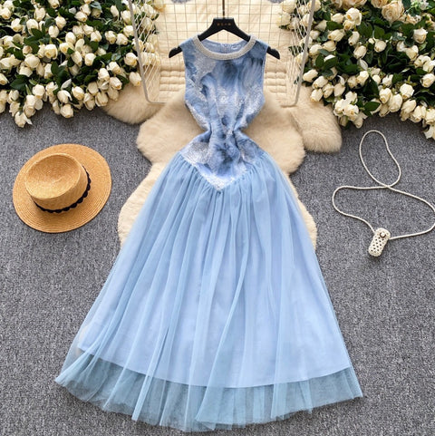 High-end Sequined Patchwork Mesh Dress