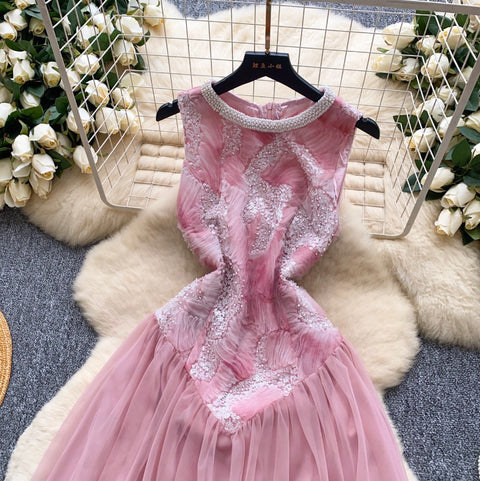 High-end Sequined Patchwork Mesh Dress