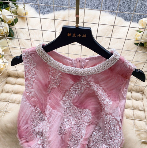 High-end Sequined Patchwork Mesh Dress