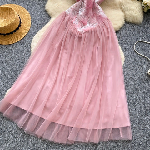 High-end Sequined Patchwork Mesh Dress