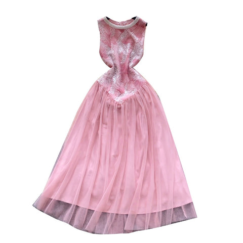 High-end Sequined Patchwork Mesh Dress
