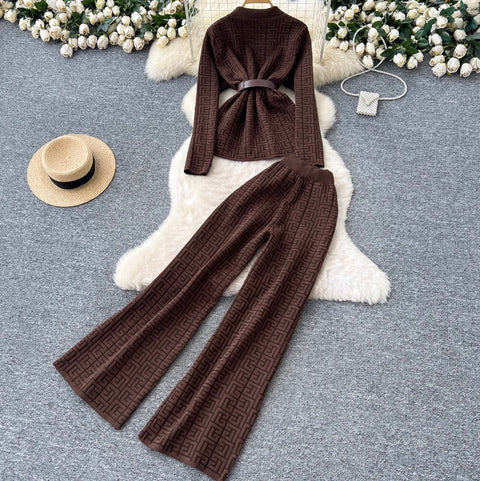Suit-collar Knitwear & Trousers Maze 2Pcs