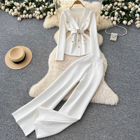 Suit-collar Knitwear & Trousers Maze 2Pcs