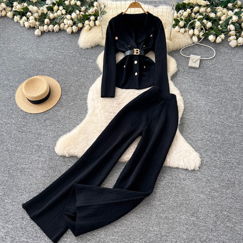 Suit-collar Knitwear & Trousers Maze 2Pcs
