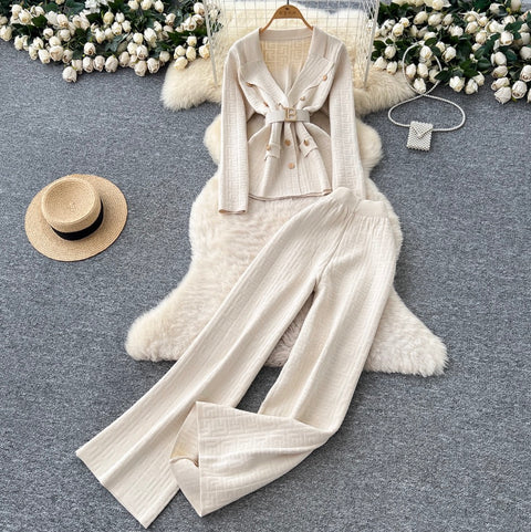 Suit-collar Knitwear & Trousers Maze 2Pcs