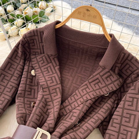 Suit-collar Knitwear & Trousers Maze 2Pcs
