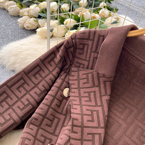 Suit-collar Knitwear & Trousers Maze 2Pcs