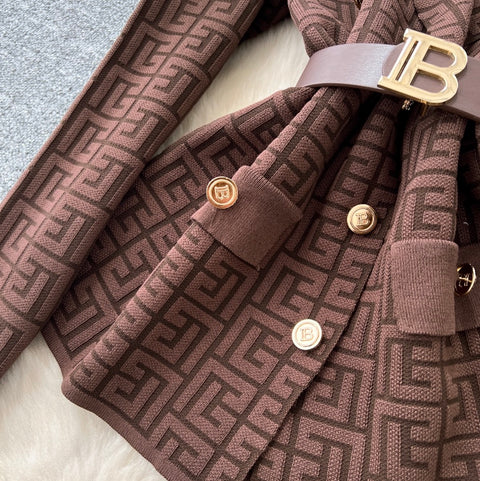 Suit-collar Knitwear & Trousers Maze 2Pcs