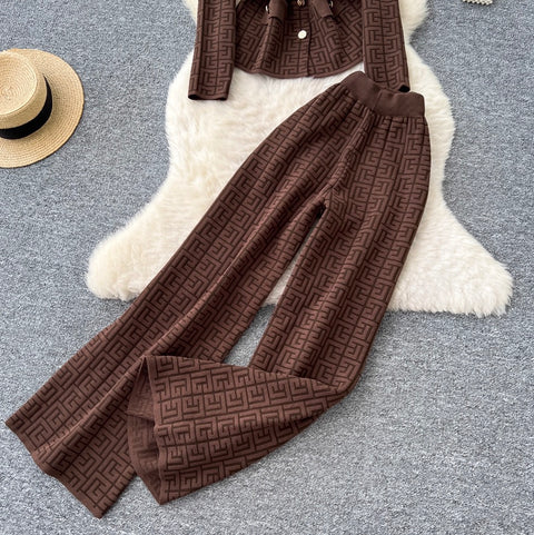 Suit-collar Knitwear & Trousers Maze 2Pcs