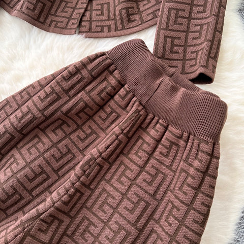 Suit-collar Knitwear & Trousers Maze 2Pcs