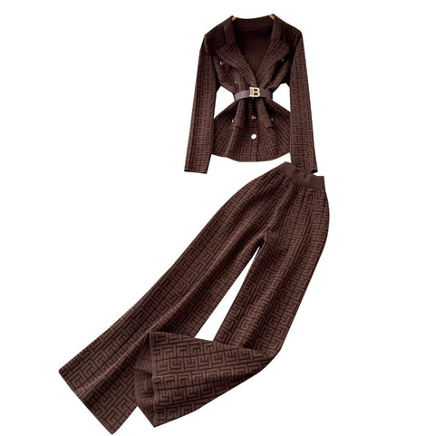 Suit-collar Knitwear & Trousers Maze 2Pcs
