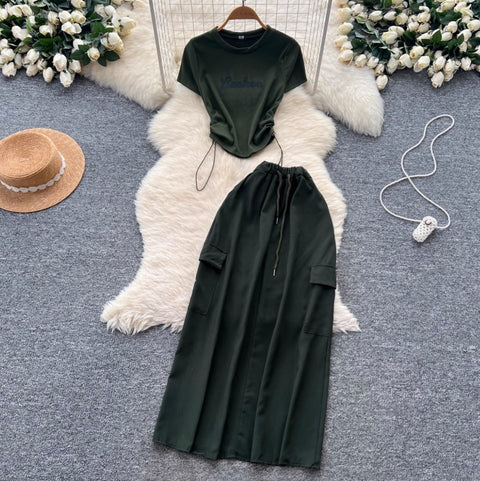 Drawstring T-shirt & Skirt Chic 2Pcs
