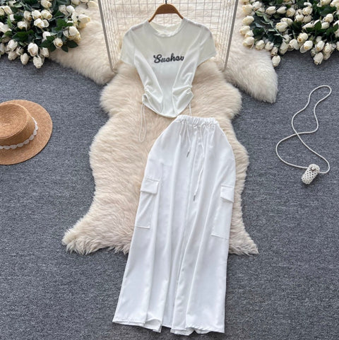 Drawstring T-shirt & Skirt Chic 2Pcs