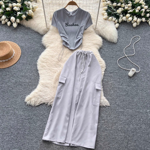 Drawstring T-shirt & Skirt Chic 2Pcs