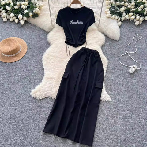 Drawstring T-shirt & Skirt Chic 2Pcs