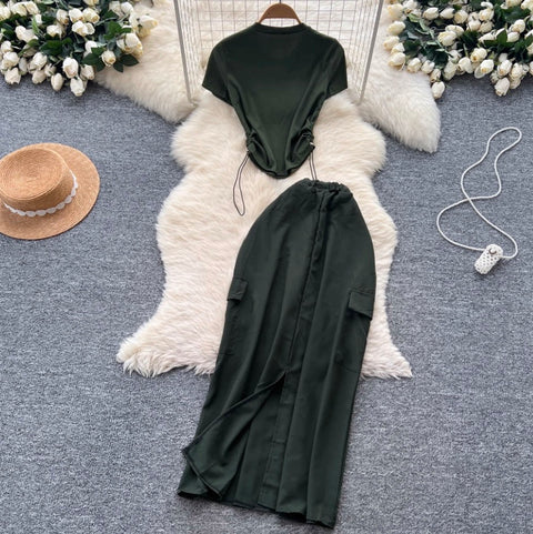 Drawstring T-shirt & Skirt Chic 2Pcs