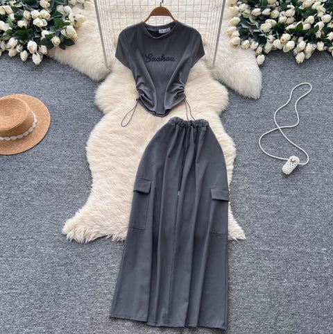 Drawstring T-shirt & Skirt Chic 2Pcs