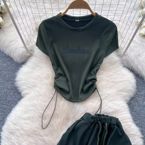 Drawstring T-shirt & Skirt Chic 2Pcs