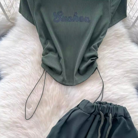 Drawstring T-shirt & Skirt Chic 2Pcs