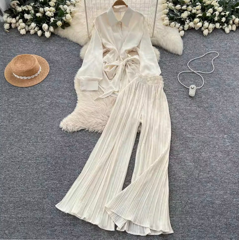 Lace-up Shirt & Draped Trousers Printed 2Pcs