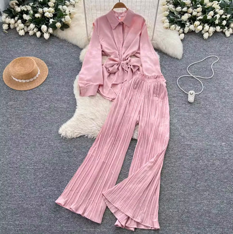 Lace-up Shirt & Draped Trousers Printed 2Pcs