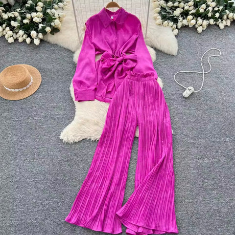 Lace-up Shirt & Draped Trousers Printed 2Pcs