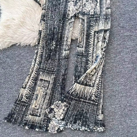 Lace-up Shirt & Draped Trousers Printed 2Pcs