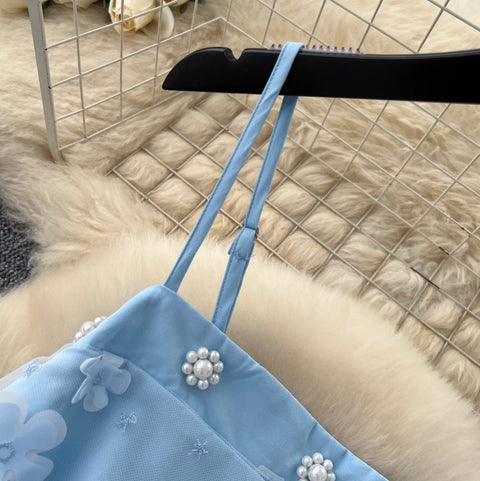 Fairy Blue Beaded Floral Slip Dress