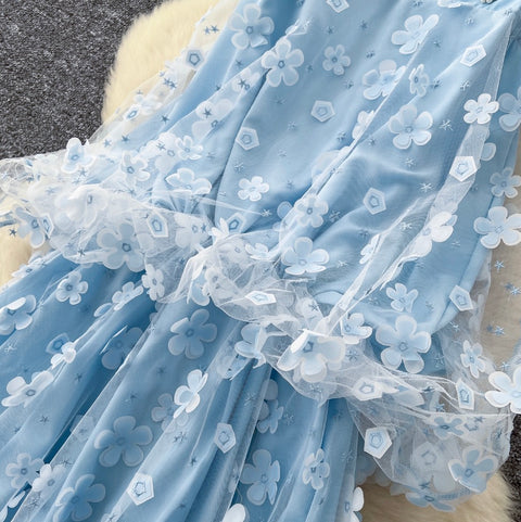 Fairy Blue Beaded Floral Slip Dress