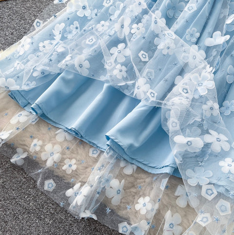 Fairy Blue Beaded Floral Slip Dress