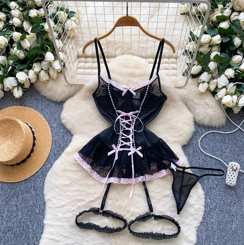 Lace Patchwork Slip Jumpsuit with Thong