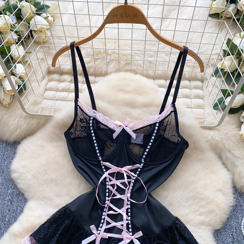 Lace Patchwork Slip Jumpsuit with Thong