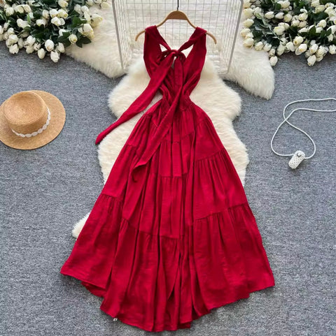 Backeless Lace-up Halter Dress