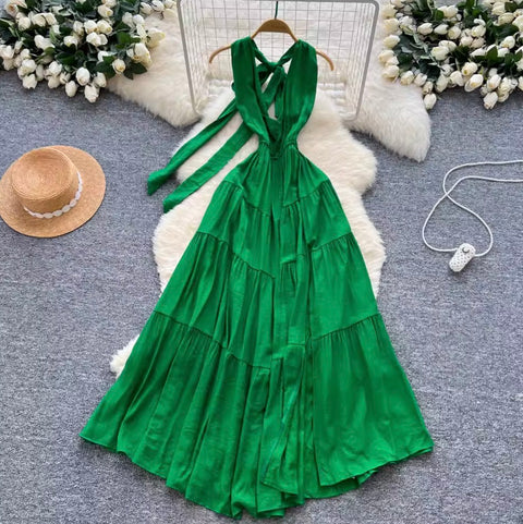 Backeless Lace-up Halter Dress