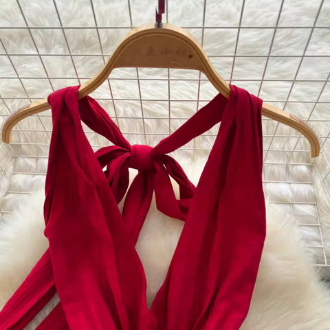 Backeless Lace-up Halter Dress