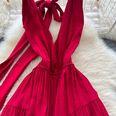 Backeless Lace-up Halter Dress
