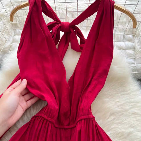 Backeless Lace-up Halter Dress