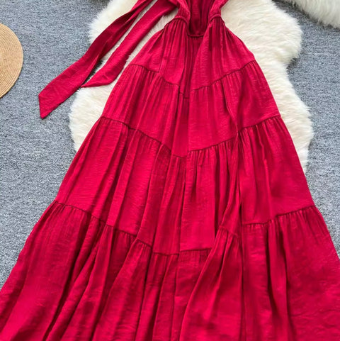 Backeless Lace-up Halter Dress