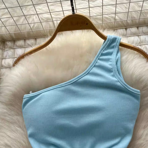 Slant Neckline Vest & Trousers Sportswear 2Pcs