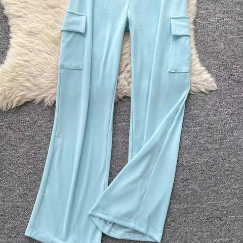 Slant Neckline Vest & Trousers Sportswear 2Pcs