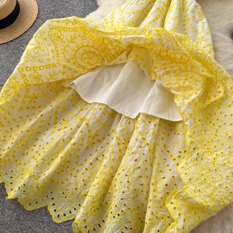 Off-shoulder Ruffled Embroidered Slip Dress