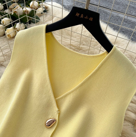 V-neck Knitwear & Mesh Skirt 2Pcs